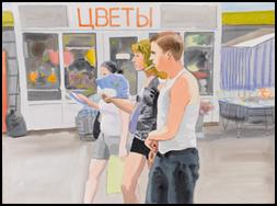 Vladimir Dubossarky and Alexander Vinogradov's deceptively simple paintings of everyday Moscow street scenes are currently on show in London.